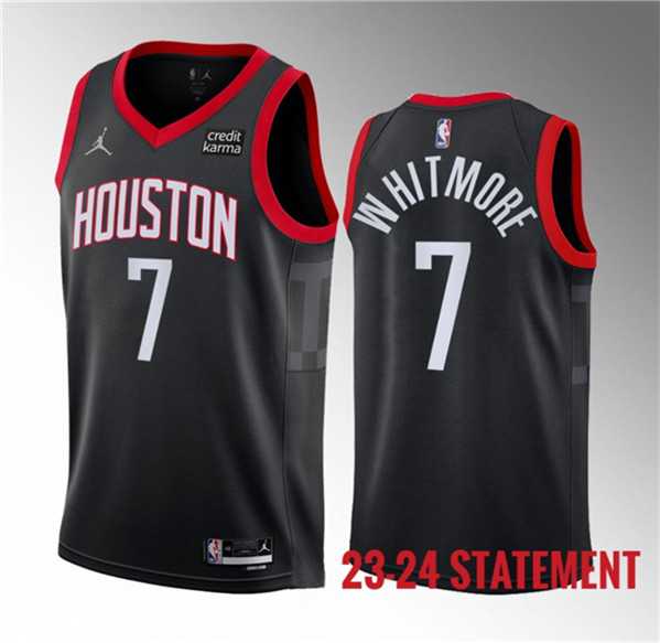 Men's Houston Rockets #7 Cam Whitmore Black 2023 Draft Statement Edition Stitched Basketball Jersey Dzhi